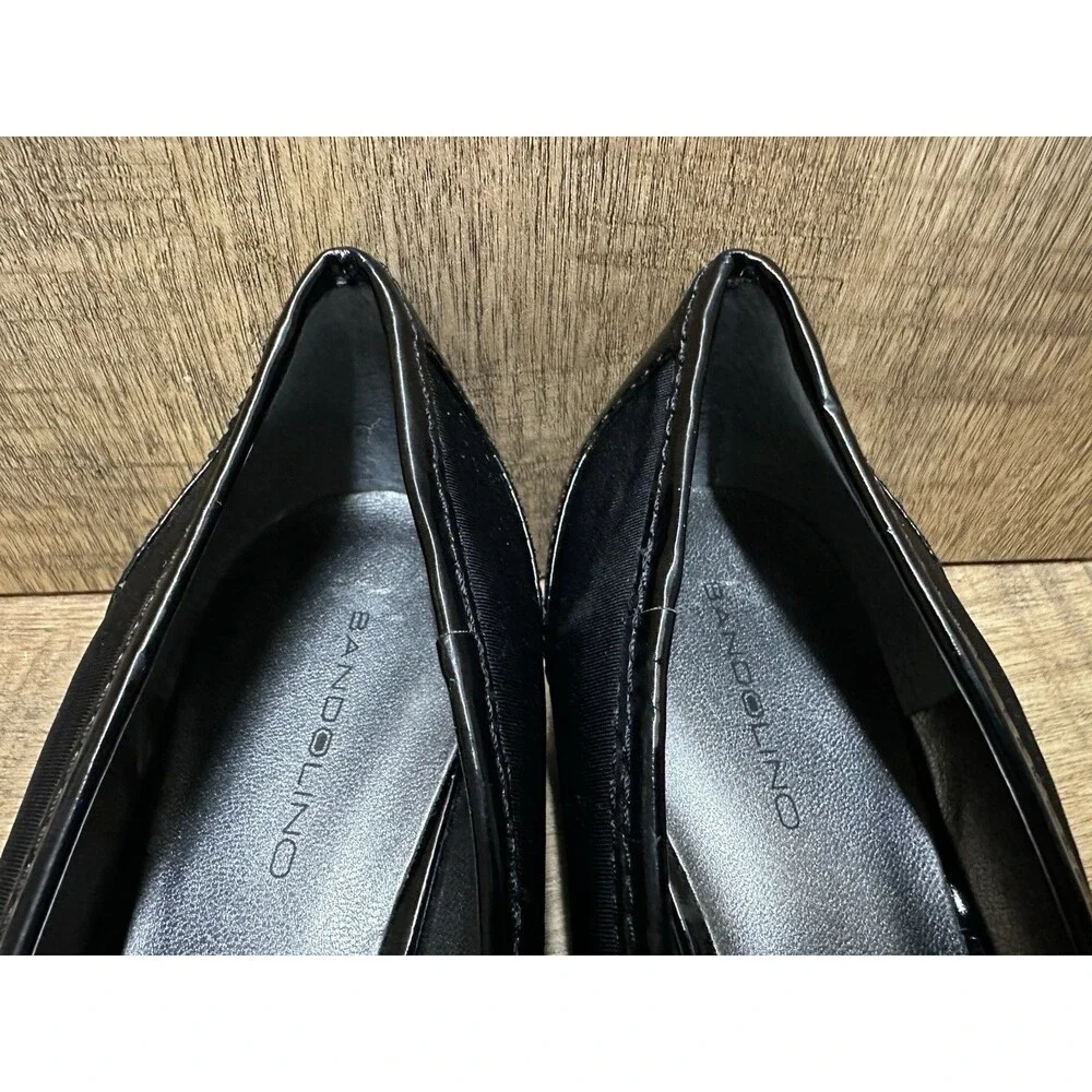 BANDOLINO Women size 10 M black nylon patent leather trim flat shoes